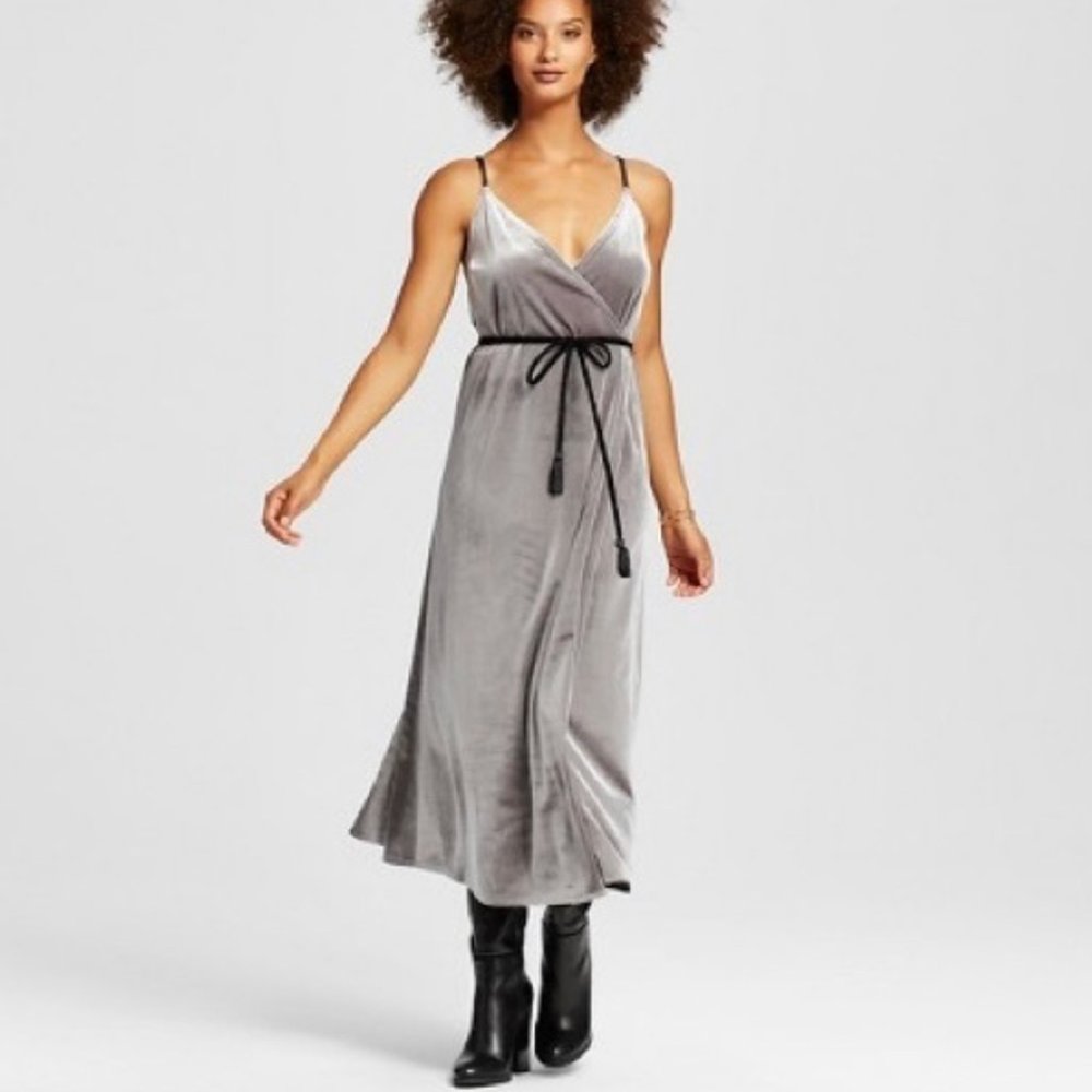 Who What Wear Silver Velvet Wrap Slip Dress Medium